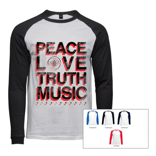 PEACE LOVE TRUTH MUSIC MANCHESTER BEE (B) LONG SLEEVE BASEBALL SHIRT